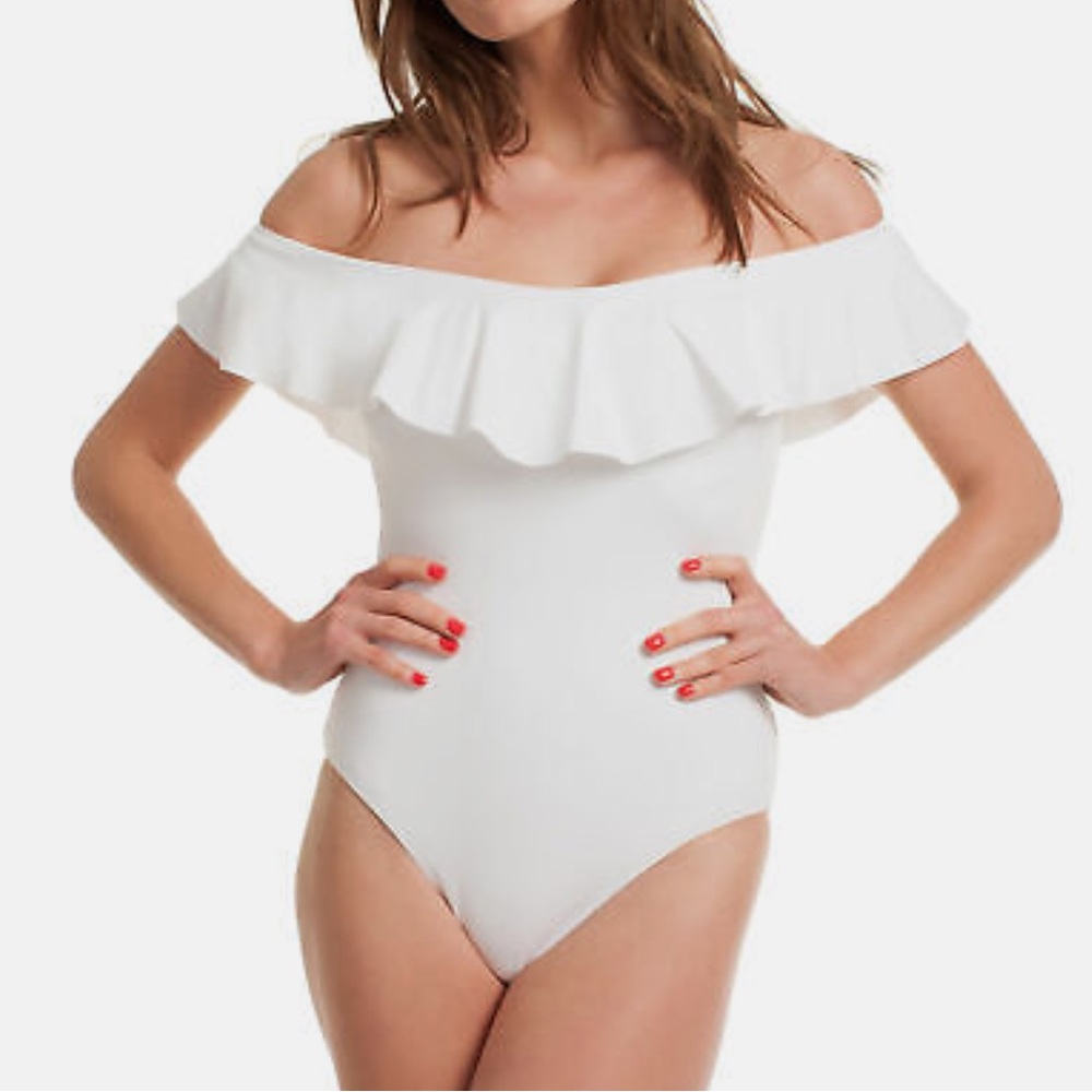 Trina Turk Ruffle Off Shoulder One Piece Swimsuit